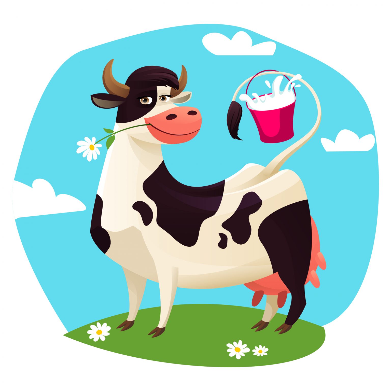 Корова с ведром молока